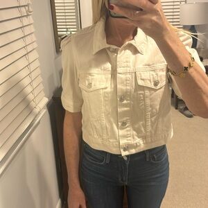 VERONICA BEARD ivory cropped short sleeve denim jacket size small